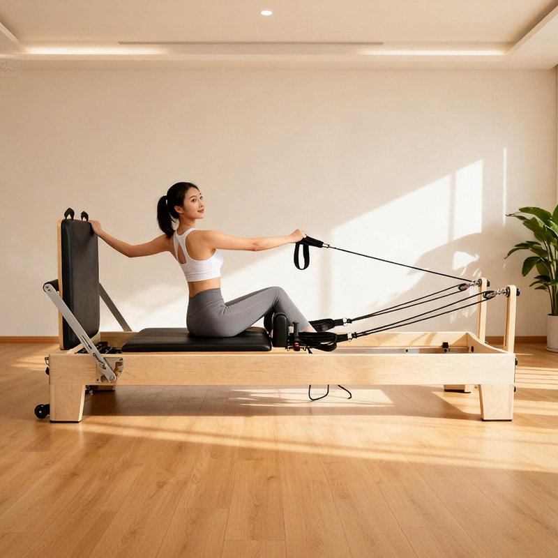 Yoga Fitness Reformer - เครื่องพิลาทิสแบบปรับได้พกพา รุ่นไวท์เมเปิล คุณภาพระดับพรีเมียมสำหรับใช้งานเชิงพาณิชย์ พร้อมสปริงที่มีความแม่นยำสูงเพื่อสุขภาพ