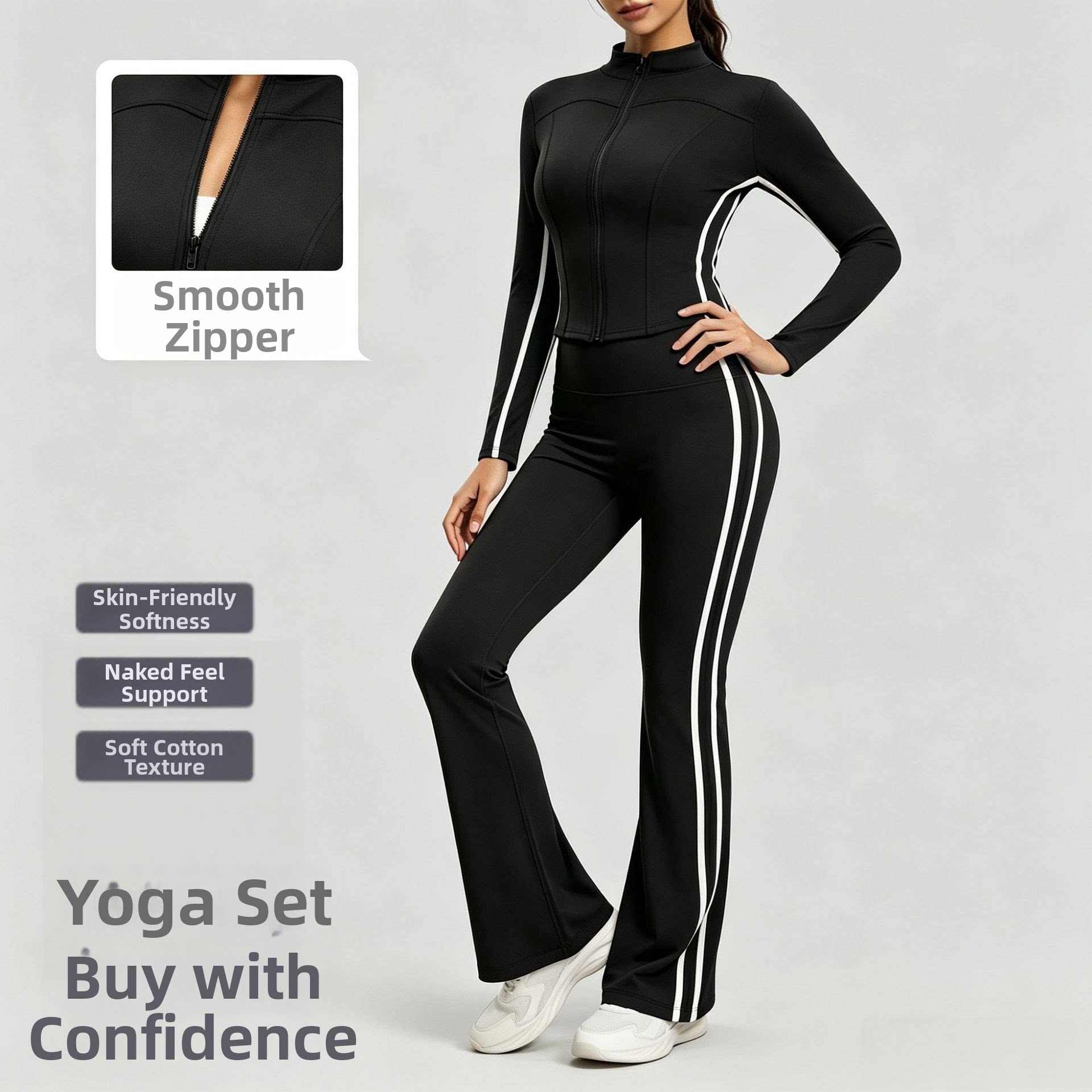 Yoga Fitness Set - ชุดออกกำลังกายลายทางสำหรับผู้หญิง ชุดโยคะเอวสูงยกกระชับสะโพก เนื้อผ้ายืดหยุ่นให้ความรู้สึกเบาสบาย เหมาะสำหรับวิ่ง ฟิตเนส และการฝึกซ้อม