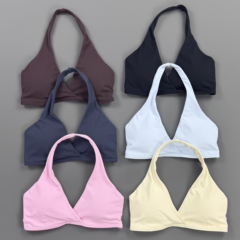 Yoga Fitness Tapis - เสื้อออกกำลังกายผู้หญิง ทรงฮอลเตอร์เน็ค สปอร์ตบรา คอไขว้ด้านหน้า คอวี มีฟองน้ำเสริม